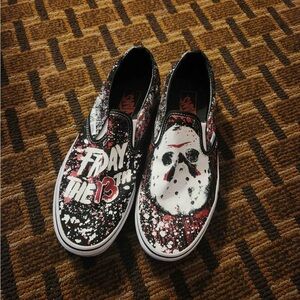 Stylish Friday the 13th Men's Slip-On Shoes - Black and Red